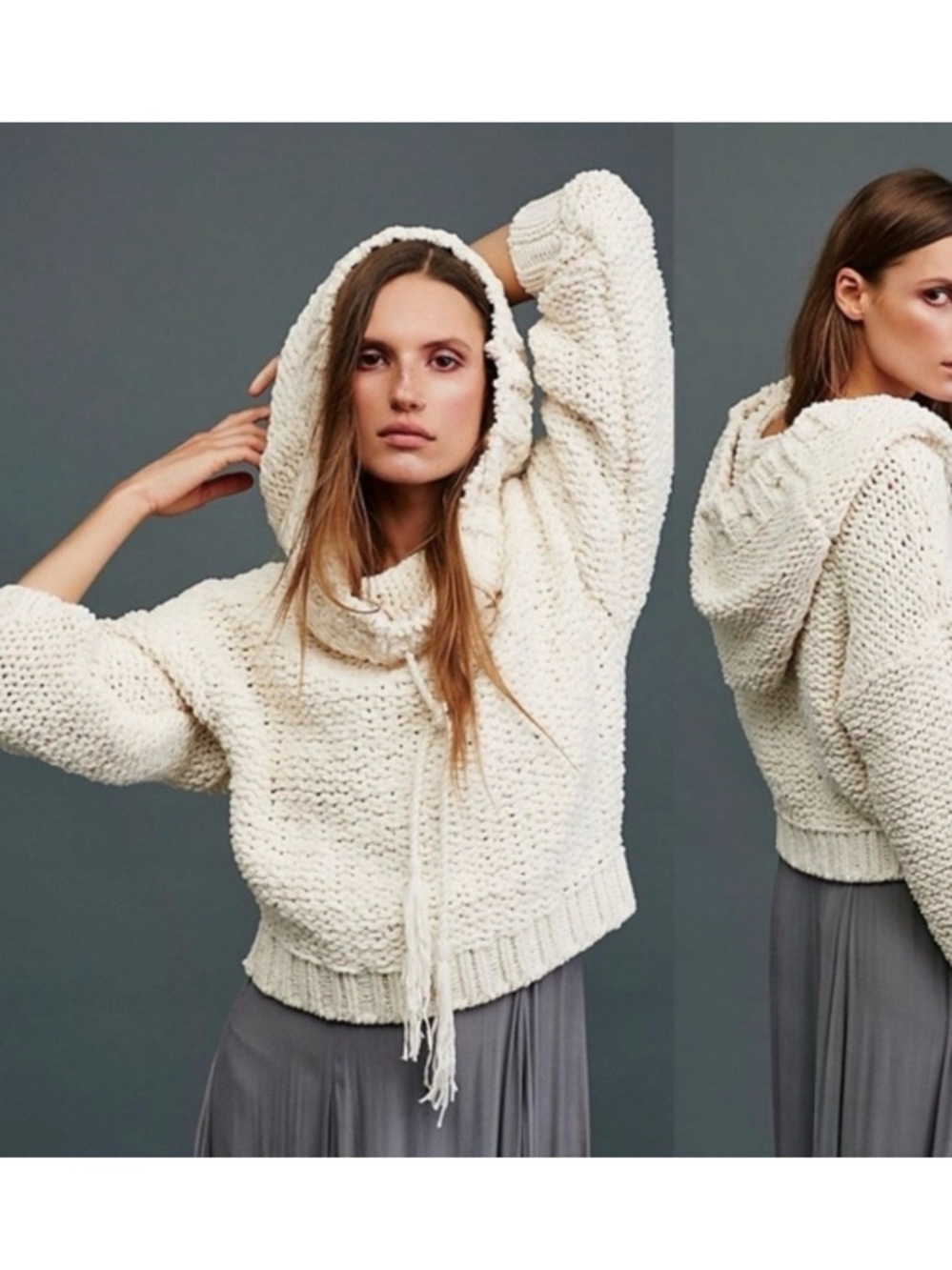 Free People Cream Knit Cowl Sweater with Tassel Tie - Picture 9 of 10